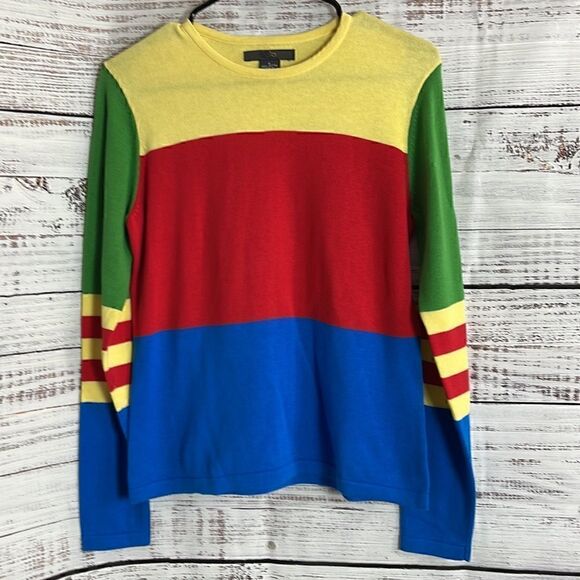 Folio New York sweater Womens size small color block crew Neck cotton Hong Kong - Picture 2 of 8